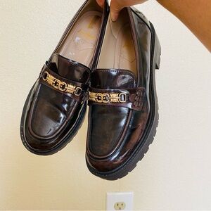 Sam Edelman Dark Brown Loafers with Gold Chain